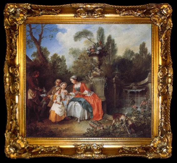 framed  Nicolas Lancret A Lady in a Garden Taking coffee with some Children, ta009-2